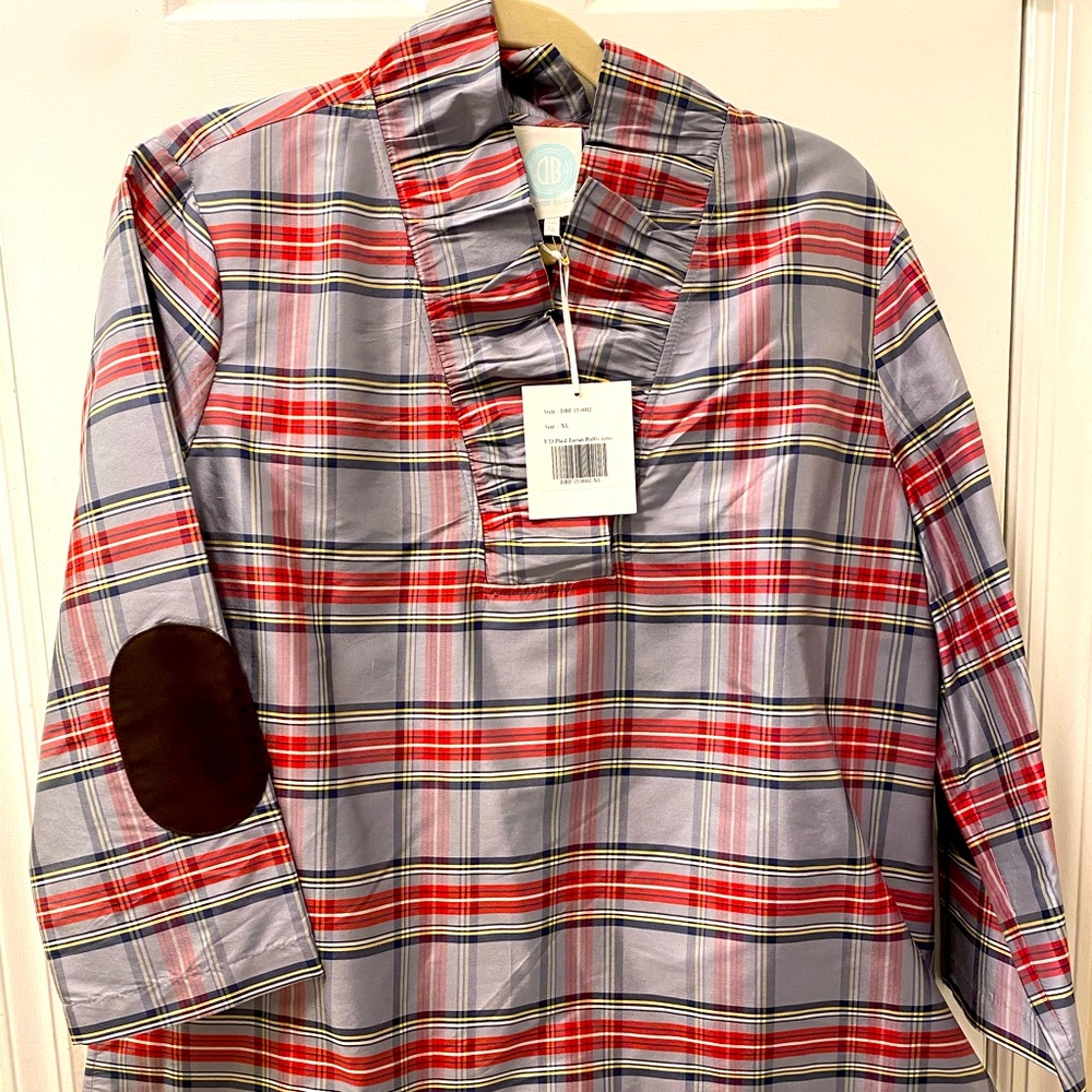 NWT Devon Baer plaid ruffle top.